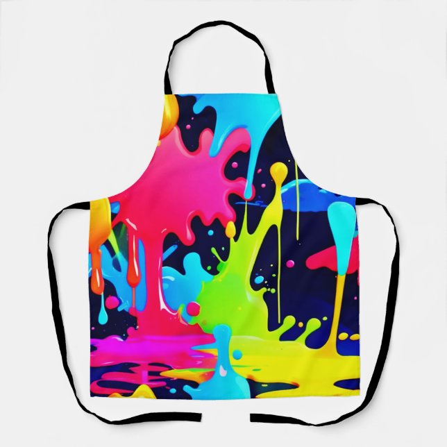 Neon Paint Splash Drip Chaos Apron (Front)
