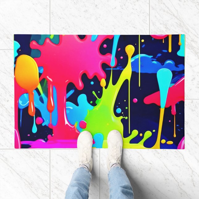 Neon Paint Splash Drip Chaos Doormat (Indoor)