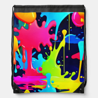 Neon Paint Splash Drip Chaos Drawstring Bag