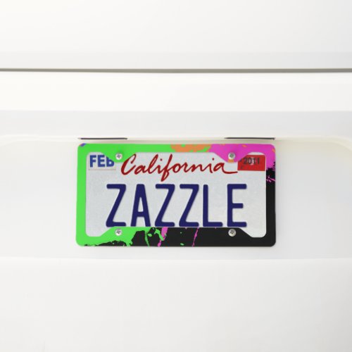 Neon Paint Splash Drips Pink Orange Green License Plate Frame