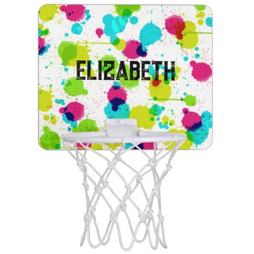 Neon Paint Splash Monogram Custom Name Mini Basketball Hoop