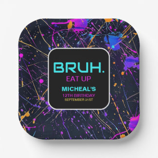 Neon Paint Splatter 12th Birthday Party Paper Plates