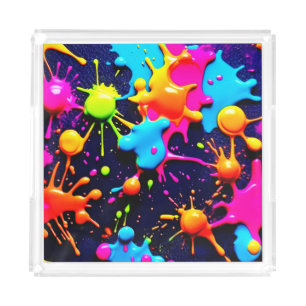 Neon Paint Splatter Abstract Art Acrylic Tray