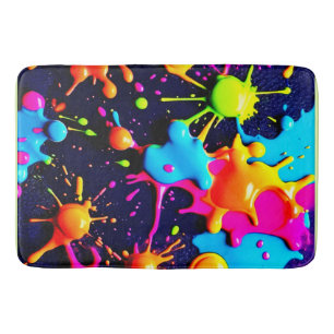 Neon Paint Splatter Abstract Art Bath Mat
