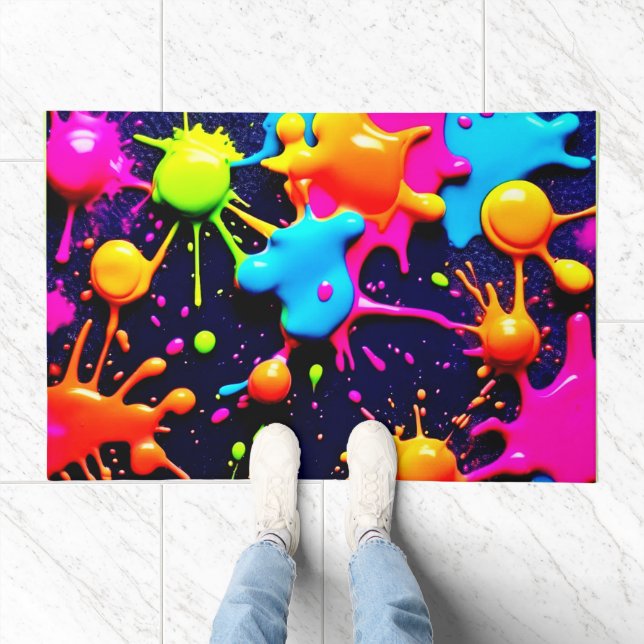 Neon Paint Splatter Abstract Art Doormat (Indoor)