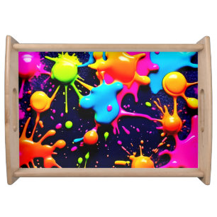 Neon Paint Splatter Abstract Art Serving Tray