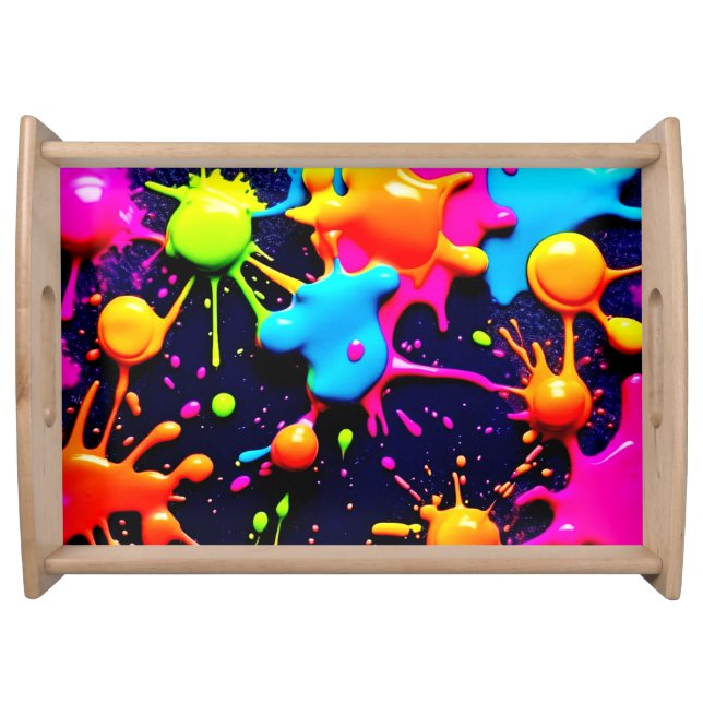 Neon Paint Splatter Abstract Art Serving Tray (Front)