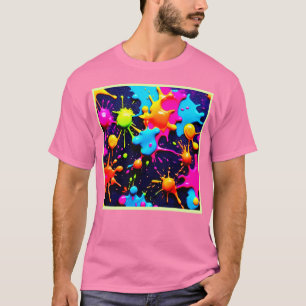 Neon Paint Splatter Abstract Art T-Shirt