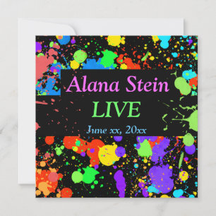 Neon Paint Splatter, Bar / Bat Mitzvah Invitation