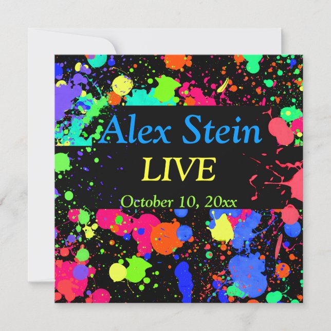 Neon Paint Splatter, Bar / Bat Mitzvah Invitation (Front)