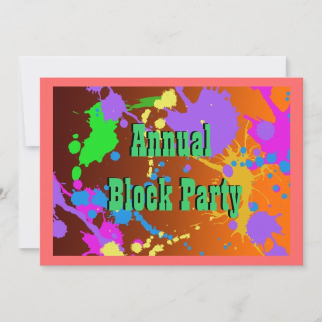 Neon Paint Splatter, Block Party Invitation (Front)
