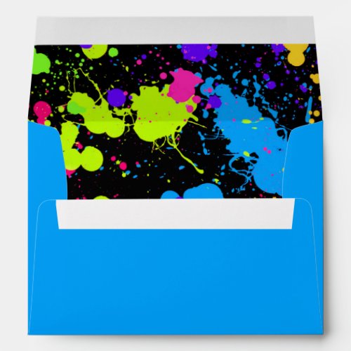 Neon Paint Splatter Blue Green Yellow Purple Envelope