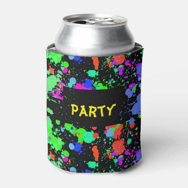 Neon Paint Splatter Can Cooler (Can Front)