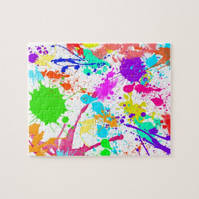Neon Paint Splatter Colorful Jigsaw Puzzle (Horizontal)