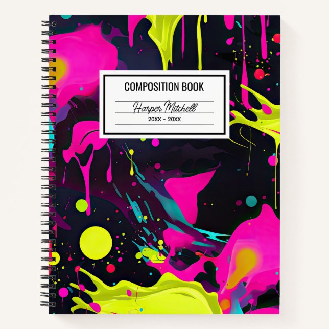 Neon Paint Splatter Composition Notebook (Front)