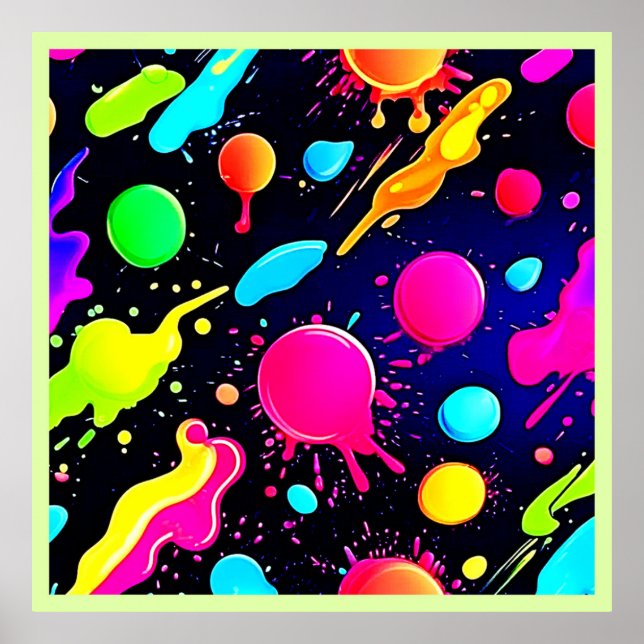 Neon Paint Splatter Design Poster (Front)