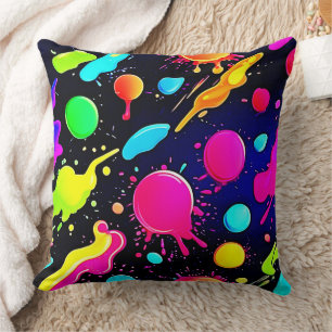 Neon Paint Splatter Design Throw Pillow