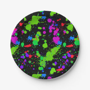 Neon Paint Splatter, Faux Glow in the Dark, Paper Plates