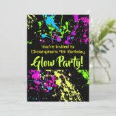 Neon Paint Splatter Glow /Laser Tag Birthday Party Invitation (Standing Front)