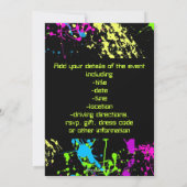 Neon Paint Splatter Glow /Laser Tag Birthday Party Invitation (Back)