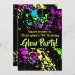 Neon Paint Splatter Glow /Laser Tag Birthday Party Invitation