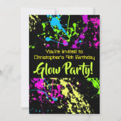 Neon Paint Splatter Glow /Laser Tag Birthday Party Invitation (Front)