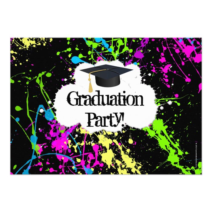 Neon Paint Splatter Graduation Party Invitation