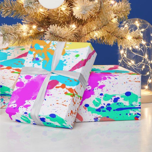 Neon Paint Splatter Modern Colorful Wrapping Paper (Holidays)