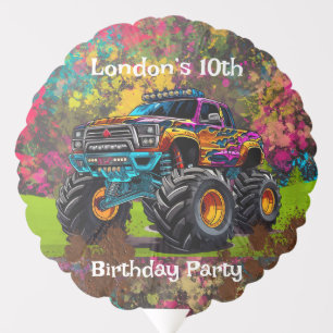 Neon Paint Splatter Monster Truck Birthday Party Balloon