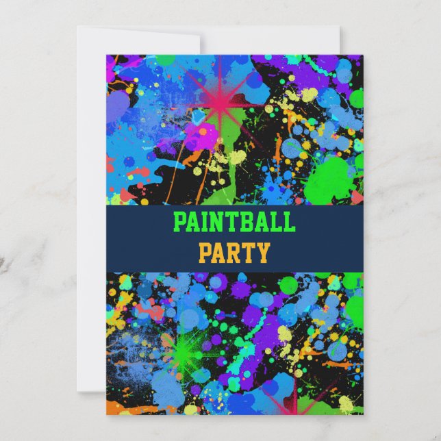 Neon Paint Splatter Paint Ball Invitation (Front)