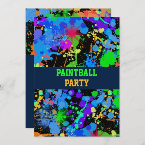 Neon Paint Splatter Paint Ball Invitation