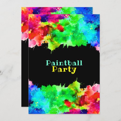 Neon Paint Splatter Paintball Party  Invitation