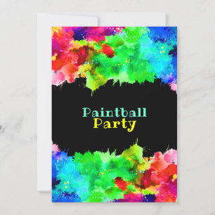 Neon Paint Splatter, Paintball Party  Invitation