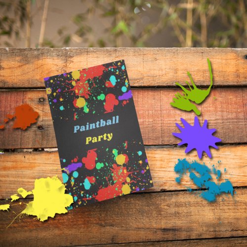 Neon Paint Splatter Paintball Party Invitation