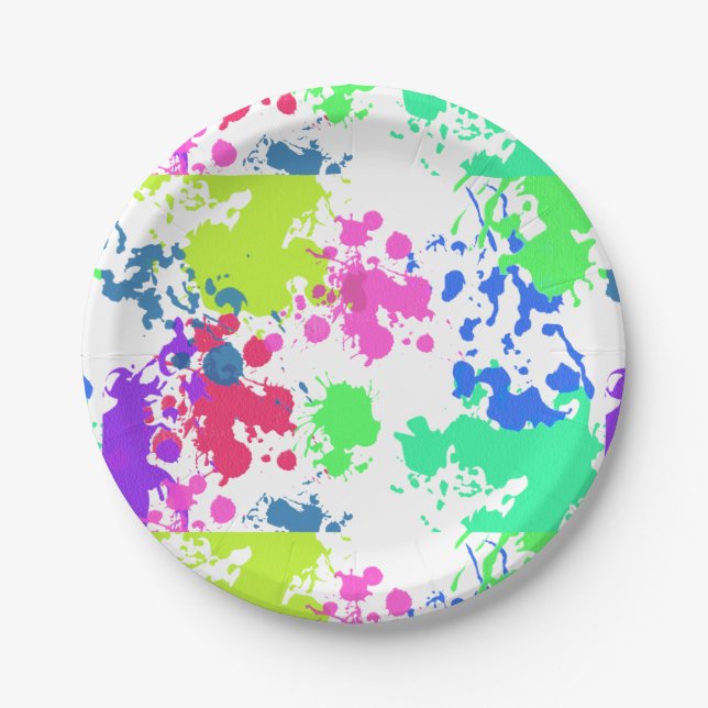 Neon Paint Splatter, Paper Plates (Front)