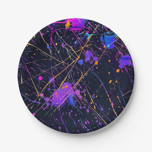 Neon Paint Splatter Paper Plates (Front)