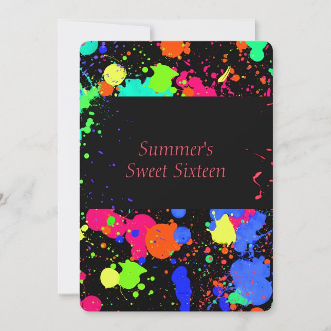Neon Paint Splatter, Sweet Sixteen Invitation (Front)