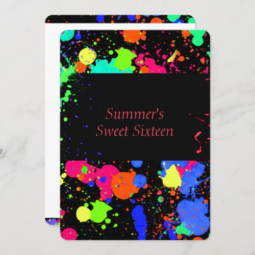 Neon Paint Splatter Sweet Sixteen Invitation