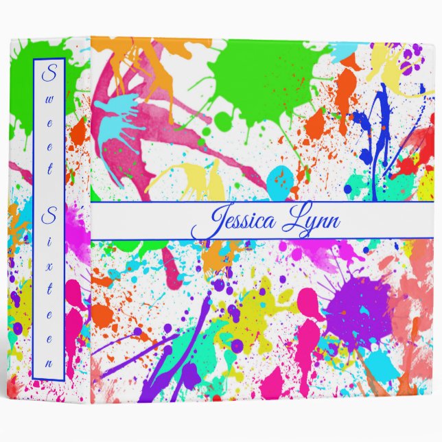 Neon Paint Splatter Sweet Sixteen, Photo Album, 3 Ring Binder (Front/Spine)