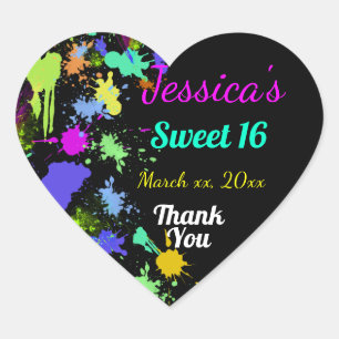 Neon, Paint Splatter, Sweet Sixteen, Thank You Heart Sticker
