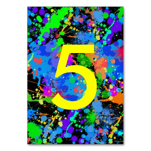 Neon Paint Splatter Table Number Cards