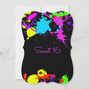 Neon Paint, Sweet Sixteen, Bat Mitzvah Invitation