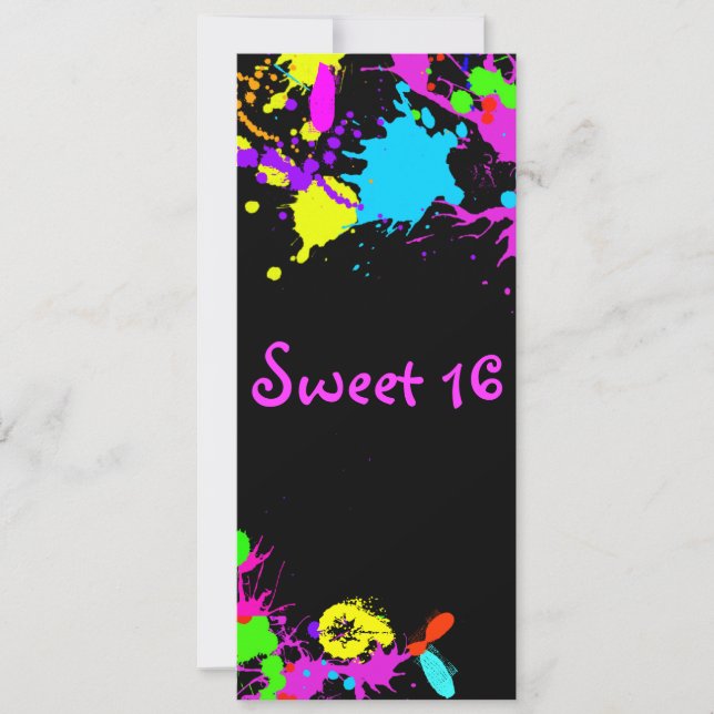 Neon Paint, Sweet Sixteen, Bat Mitzvah, Invitation (Front)