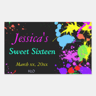 Neon Paint Water Label Sweet Sixteen, Bat Mitzvah