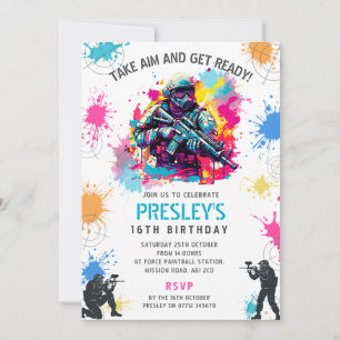 Neon Paintball Invitation - Combat Birthday Party