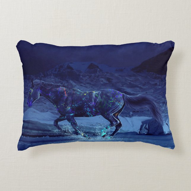 Neon Painted Horse Decorative Pillow (Front)