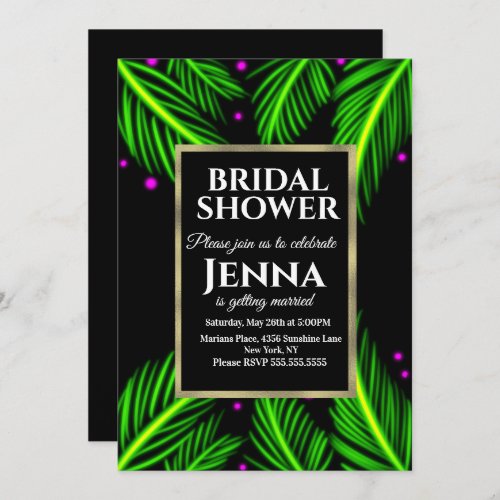 Neon Palm Leaf Bright Tropical Bridal Shower Invitation
