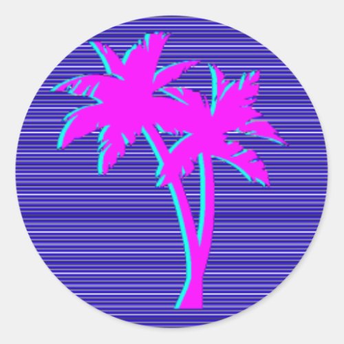 Neon Palm Tree Classic Round Sticker