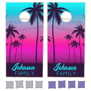 Neon Palm Tree Custom Cornhole Boards Cornhole Set
