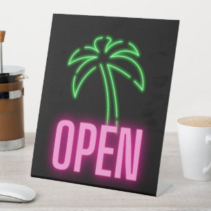 Neon Palm Tree Green & Pink Open Pedestal Sign